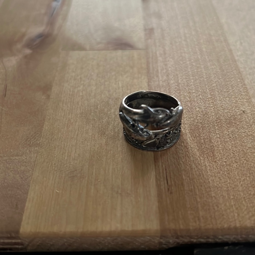 Silver Double stacked ring with dolphins